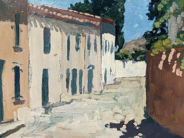 A street in Pech Luna town., 2023, 25cm × 17cm, Oil on cardboard.