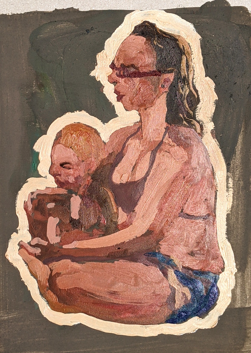 Ivera und Eleksej, 2024, 21cm × 27cm, Oil on cardboard.